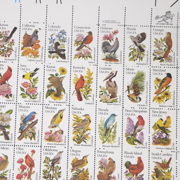 Scott #1953-02 State Birds & Flowers Mint Sheet Fifty 20 cent US Stamps VTG MNH - Picture 4 of 6